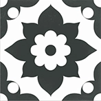 Floral cement tile white and black